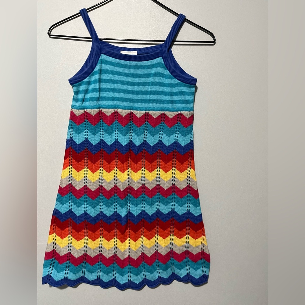 Hanna Andersson Multicolor Chevron Knit Sundress – Blue, Red, Yellow, Turquoise
